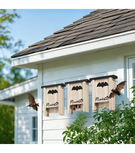 Set de 3 Casas para Murciélagos Cajas de Madera para Exterior Jardín Huerto o Granja Fácil de Colgar 18x6x22,5 cm