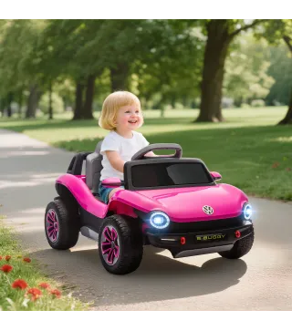 Coche Eléctrico para Niños de +3 Años Volkswagen E-Buggy 12V con Mando a Distancia 2,4 G Ruedas con Suspensión Rosa
