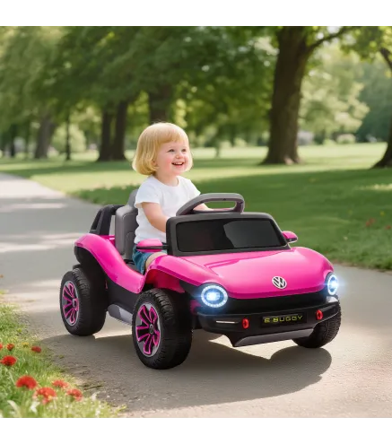 Coche Eléctrico para Niños de +3 Años Volkswagen E-Buggy 12V con Mando a Distancia 2,4 G Ruedas con Suspensión Rosa