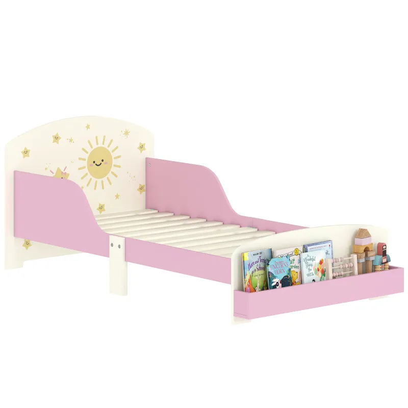 Cama infantil para Niños de +3 Años 70x140 cm de Madera con Almacenaje y Dibujos de Estrellas para Dormitorio Rosa
