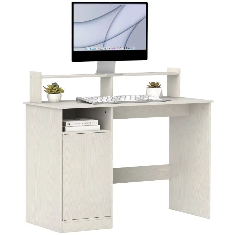 Escritorio con Estantería Moderno Escritorio con Compartimentos Abiertos Soporte para Monitor 108x50x94 cm Crema