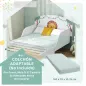 Cama infantil para Niños de +3 Años 70x140 cm de Madera con Almacenaje y Dibujo de León para Dormitorio Verde