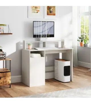 Escritorio con Estantería Moderno Escritorio con Compartimentos Abiertos Soporte para Monitor 108x50x94 cm Crema