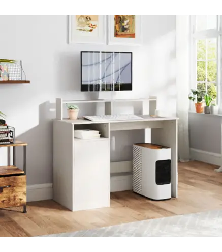 Escritorio con Estantería Moderno Escritorio con Compartimentos Abiertos Soporte para Monitor 108x50x94 cm Crema