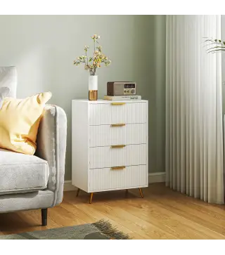 Cómoda de Dormitorio Moderno con 4 Cajones Frentes con Diseño Ondulado Anti-vuelco 60x40x90 cm Blanco
