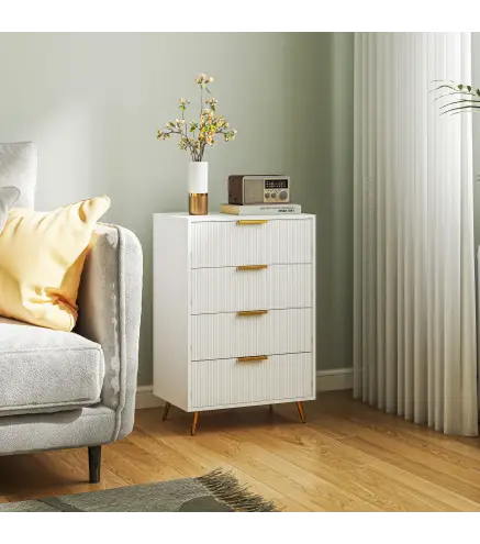 Cómoda de Dormitorio Moderno con 4 Cajones Frentes con Diseño Ondulado Anti-vuelco 60x40x90 cm Blanco
