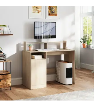 Escritorio con Estantería Moderno Escritorio con Compartimentos Abiertos Soporte para Monitor 108x50x94 cm Natural