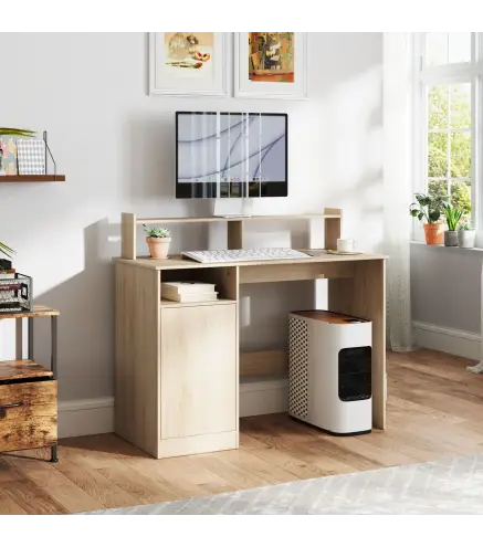 Escritorio con Estantería Moderno Escritorio con Compartimentos Abiertos Soporte para Monitor 108x50x94 cm Natural