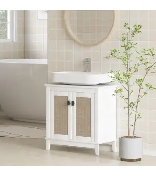 Mueble para Debajo del Lavabo con 2 Puertas 2 Estantes y Sistema Antivuelco para Cuarto Baño 60x30x60 cm Blanco