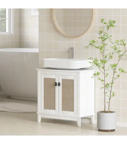 Mueble para Debajo del Lavabo con 2 Puertas 2 Estantes y Sistema Antivuelco para Cuarto Baño 60x30x60 cm Blanco