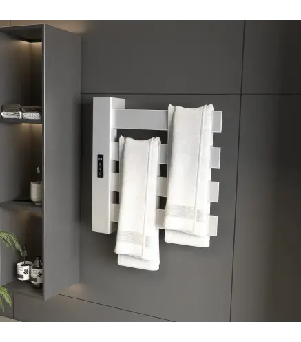 Toallero Eléctrico de Pared para Baño con 4 Barras Calentamiento Rápido Wi-Fi y Pantalla Táctil 47,5x9,5x49 cm Blanco