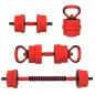 Kit de Gimnasio 4 en 1 con Barra de Pesas Mancuernas Kettlebell para Entrenamiento de Fuerza en Casa Color Rojo y Negro
