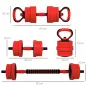 Kit de Gimnasio 4 en 1 con Barra de Pesas Mancuernas Kettlebell para Entrenamiento de Fuerza en Casa Color Rojo y Negro