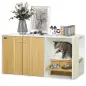 Mueble Arenero para Gatos 3 en 1 con Puertas Cojín Tazones y Estera para Rascar 95x48x50,5 cm Blanco y Roble