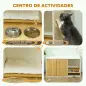 Mueble Arenero para Gatos 3 en 1 con Puertas Cojín Tazones y Estera para Rascar 95x48x50,5 cm Blanco y Roble