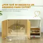 Mueble Arenero para Gatos 3 en 1 con Puertas Cojín Tazones y Estera para Rascar 95x48x50,5 cm Blanco y Roble