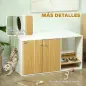 Mueble Arenero para Gatos 3 en 1 con Puertas Cojín Tazones y Estera para Rascar 95x48x50,5 cm Blanco y Roble