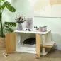 Mueble Arenero para Gatos con Centro de Juegos Cojín Pelota Puerta Lateral y Patas Antideslizantes 94x48x50,5cm Blanco
