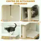 Mueble Arenero para Gatos con Centro de Juegos Cojín Pelota Puerta Lateral y Patas Antideslizantes 94x48x50,5cm Blanco