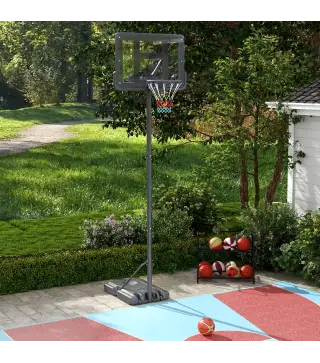 Canasta de Baloncesto de Exterior 2 en 1 con Altura Ajustable 230-305 cm Aro de Baloncesto con Soporte Ruedas Base Negro