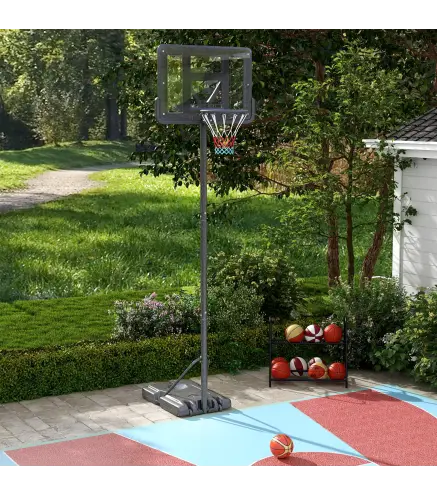 Canasta de Baloncesto de Exterior 2 en 1 con Altura Ajustable 230-305 cm Aro de Baloncesto con Soporte Ruedas Base Negro