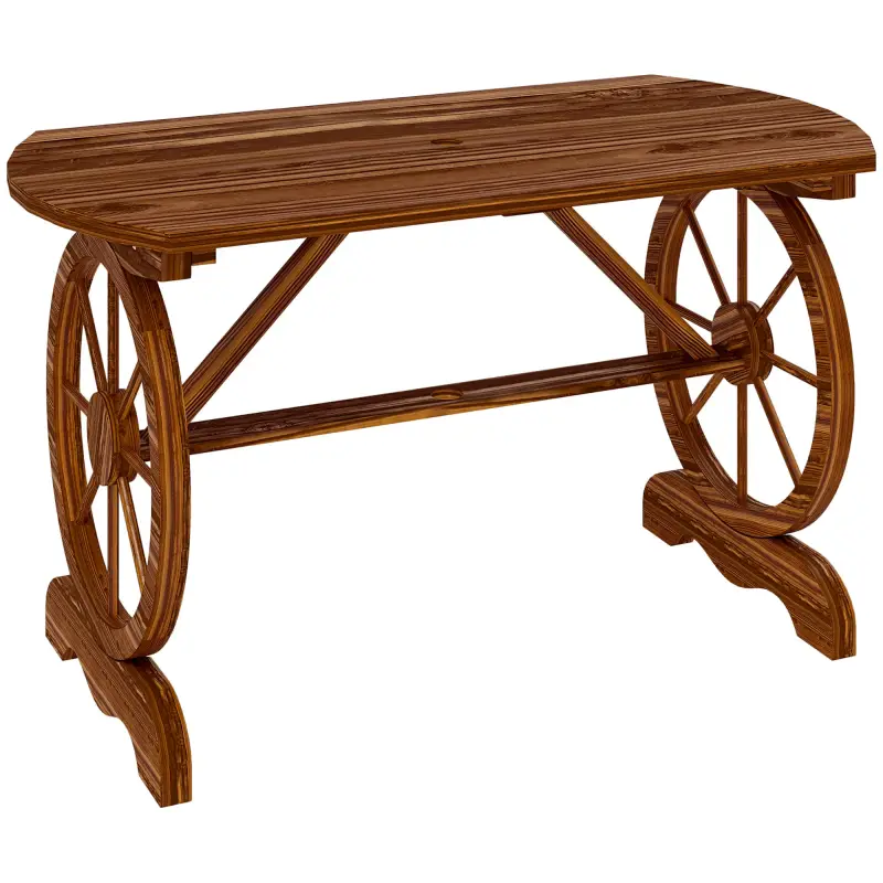 Mesa de Jardín de Madera de Abeto con Patas en Forma de Rueda Orificio para Sombrilla 120x63x70 cm Acabado Carbonizado