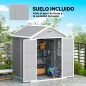 Caseta de Jardín Exterior 182x151x219 cm con Suelo Puerta Cerrada y Techo Inclinado para Almacenar Herramientas Gris
