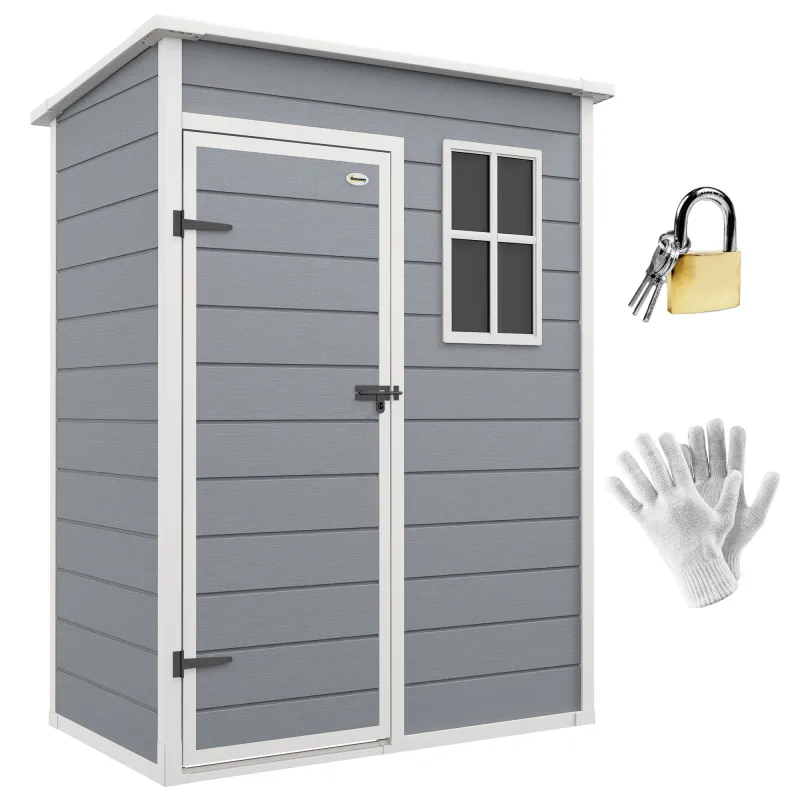 Caseta de Jardín Exterior 151x92x193 cm con Suelo Puerta Corredera y Techo Inclinado para Almacenar Herramientas Gris Caseta de Jardín Exterior 151x92x193 cm con Suelo Puerta Corredera y Techo Inclinado para Almacenar Herramientas Gris