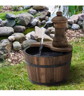 Fuente de Jardín de Madera en Cascada con Bomba Eléctrica y Salida de Agua Ajustable 27x27x37 cm Natural