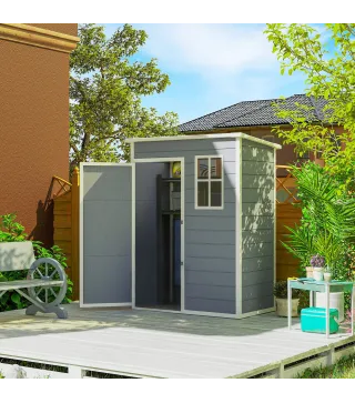 Caseta de Jardín Exterior 151x92x193 cm con Suelo Puerta Corredera y Techo Inclinado para Almacenar Herramientas Gris
