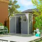 Caseta de Jardín Exterior 151x92x193 cm con Suelo Puerta Corredera y Techo Inclinado para Almacenar Herramientas Gris