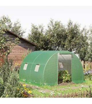 Invernadero de Túnel 3x3x2 m con Puerta Enrollable 4 Ventanas de Malla y Estructura de Acero Galvanizado Verde