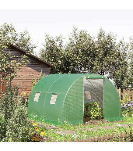 Invernadero de Túnel 3x3x2 m con Puerta Enrollable 4 Ventanas de Malla y Estructura de Acero Galvanizado Verde