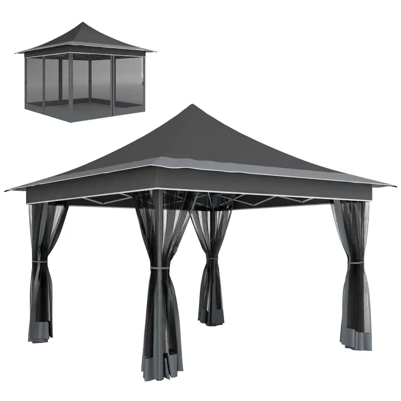 Carpa Plegable 3,5x3,5x3 m con Mosquitera Altura Ajustable y Protección UPF50+ con Bolsa de Transporte Gris Oscuro
