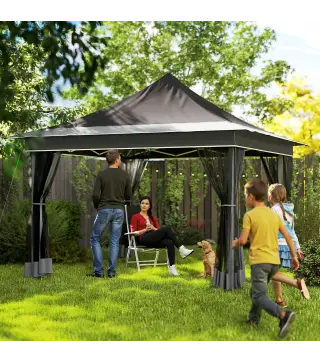 Carpa Plegable 3,5x3,5x3 m con Mosquitera Altura Ajustable y Protección UPF50+ con Bolsa de Transporte Gris Oscuro