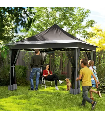 Carpa Plegable 3,5x3,5x3 m con Mosquitera Altura Ajustable y Protección UPF50+ con Bolsa de Transporte Gris Oscuro