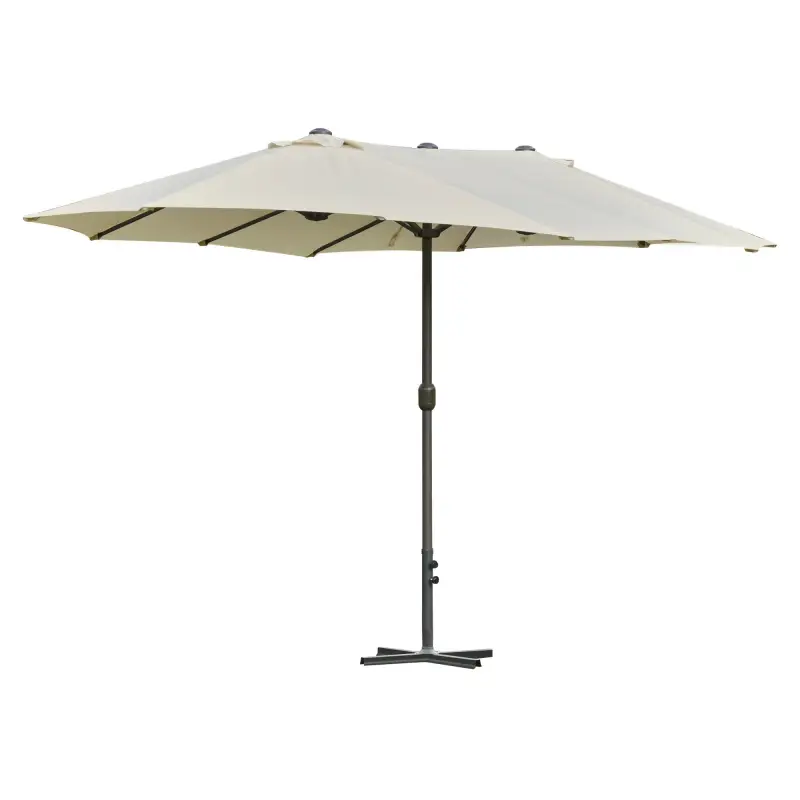 Sombrilla Doble para Jardín 455x265x238 cm Parasol Grande con Manivela Manual Resistente al Agua Protección Solar Crema
