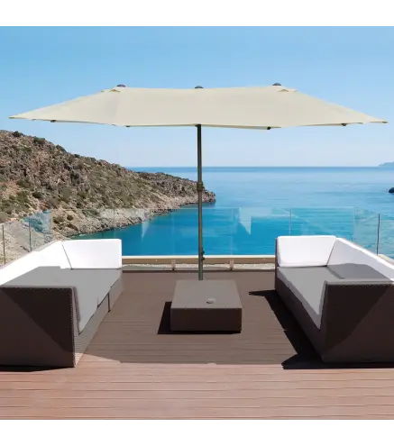 Sombrilla Doble para Jardín 455x265x238 cm Parasol Grande con Manivela Manual Resistente al Agua Protección Solar Crema
