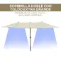 Sombrilla Doble para Jardín 455x265x238 cm Parasol Grande con Manivela Manual Resistente al Agua Protección Solar Crema