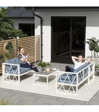 Conjunto de Jardín Exterior con 2 Sofás de 2 Plazas con Asiento Ajustable Sofá de Esquina y Mesa de Centro Beige y Gris