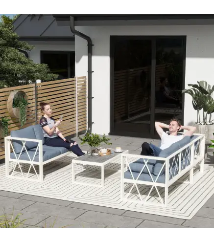 Conjunto de Jardín Exterior con 2 Sofás de 2 Plazas con Asiento Ajustable Sofá de Esquina y Mesa de Centro Beige y Gris