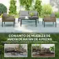 Conjunto de Muebles de Jardín 4 Piezas con Sofá Sillones Mesa de Centro y Cojines Natural y Gris