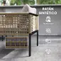 Conjunto de Muebles de Jardín 4 Piezas con Sofá Sillones Mesa de Centro y Cojines Natural y Gris