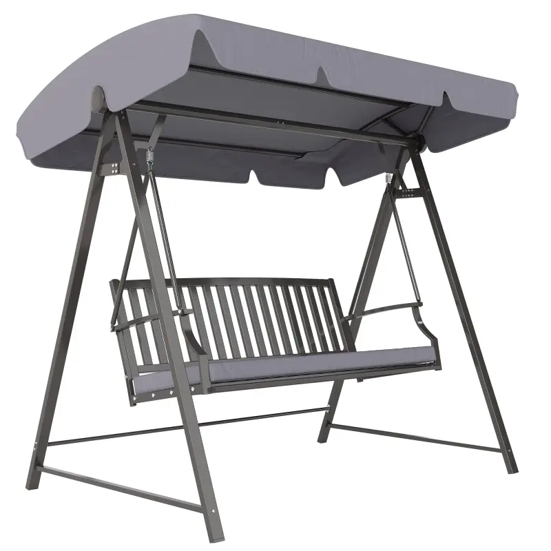 Columpio de Jardín de 3 Plazas con Toldo Ajustable Cojín y Estructura de Acero Carga 360 kg 205x133x181 cm Gris