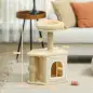 Árbol para Gatos Altura 66 cm Torre para Gatos con Cama Cueva Plataforma Bola Colgante y Poste de Yute Beige