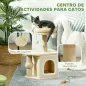 Árbol para Gatos Altura 66 cm Torre para Gatos con Cama Cueva Plataforma Bola Colgante y Poste de Yute Beige
