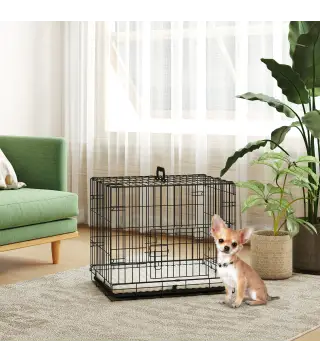 Jaula para Perros Plegable con Cojín Puertas Bandeja Extraíble y Marco de Alambre Metálico 60x40x50 cm Negro y Beige