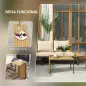 Conjunto de Sofás de Exterior Modular de Acero y Madera de Acacia con Mesa Auxiliar y Cojines Extraíbles
