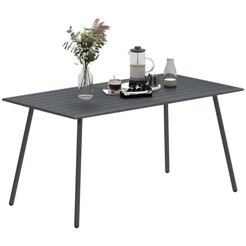 Mesa de Jardín Exterior de Acero con Diseño en Lamas Resistente a la Intemperie Fácil de Limpiar 150x80x74 cm Gris