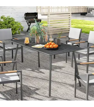 Mesa de Jardín Exterior de Acero con Diseño en Lamas Resistente a la Intemperie Fácil de Limpiar 150x80x74 cm Gris
